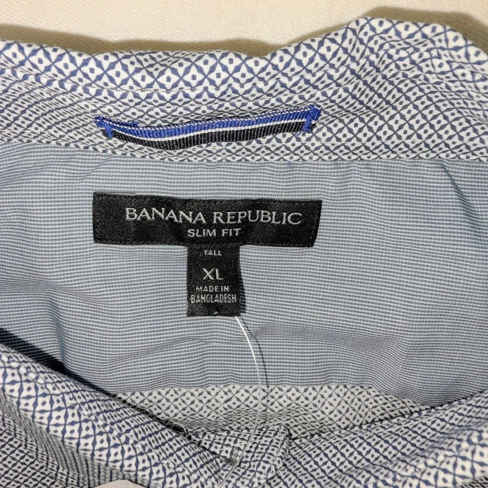 Banana Republic Slim Fit Tall Blue Geometric Button Down Shirt XL Tall NEW